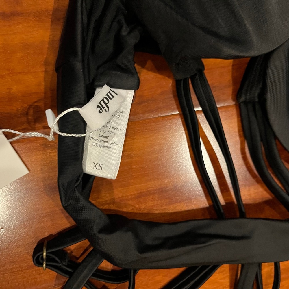 Andie Bikini Swim Top The Rockaway Black Double Strap Padded Bralette New Sz XS - Picture 4 of 4
